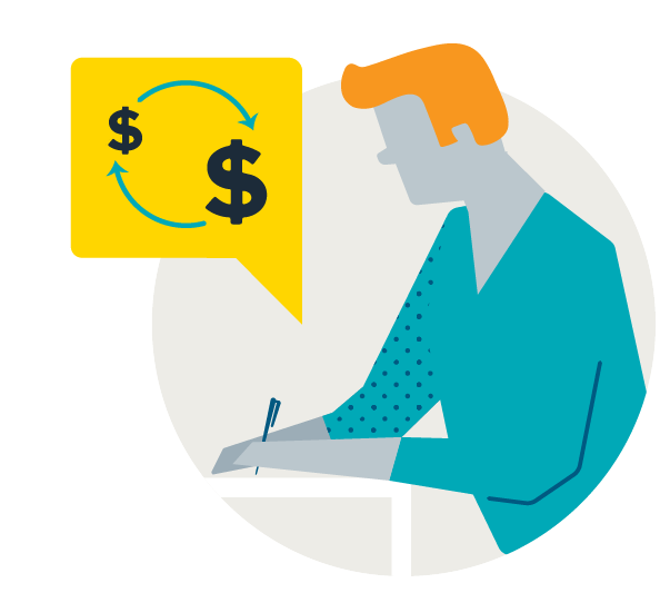 Illustration of a student writing a grant proposal